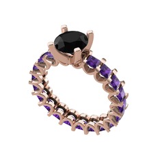 Divya Tamtur Yüzük - Siyah zirkon ve ametist 925 ayar rose altın kaplama gümüş yüzük #rgp1ay