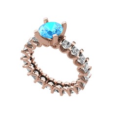Divya Tamtur Yüzük - Akuamarin ve pırlanta 14 ayar rose altın yüzük (3 karat) #rgp3xa