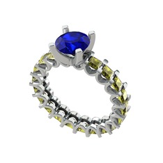 Divya Tamtur Yüzük - Lab safir ve peridot 14 ayar beyaz altın yüzük #rmx6f2