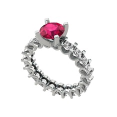 Rodolit garnet ve swarovski 14 ayar beyaz altın yüzük