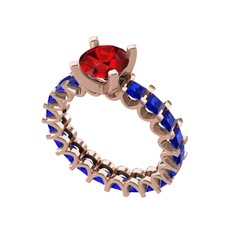 Garnet ve lab safir 8 ayar rose altın yüzük