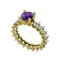 Ametist ve pırlanta 925 ayar altın kaplama gümüş yüzük (3 karat)