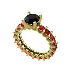 Siyah zirkon ve garnet 8 ayar altın yüzük