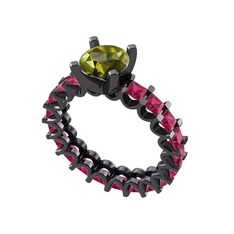 Divya Tamtur Yüzük - Peridot ve rodolit garnet 925 ayar siyah rodyum kaplama gümüş yüzük #tyya35