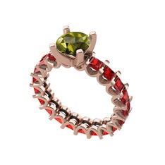 Peridot ve garnet 14 ayar rose altın yüzük