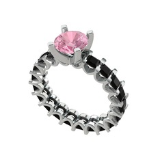 Pembe kuvars ve siyah zirkon 18 ayar beyaz altın yüzük