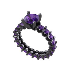 Divya Tamtur Yüzük - Ametist 925 ayar siyah rodyum kaplama gümüş yüzük #ux1fv5