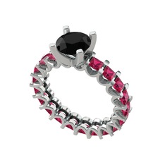 Divya Tamtur Yüzük - Siyah zirkon ve rodolit garnet 8 ayar beyaz altın yüzük #v6yio0