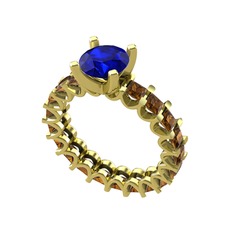 Divya Tamtur Yüzük - Lab safir ve dumanlı kuvars 925 ayar altın kaplama gümüş yüzük #w670v8