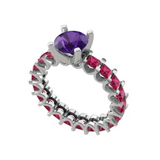 Ametist ve rodolit garnet 925 ayar gümüş yüzük