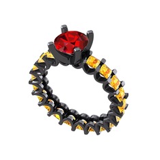 Divya Tamtur Yüzük - Garnet ve sitrin 925 ayar siyah rodyum kaplama gümüş yüzük #wl2fbp