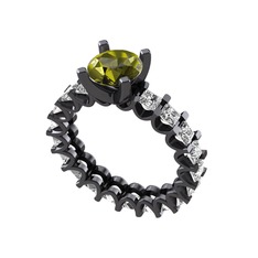 Divya Tamtur Yüzük - Peridot ve swarovski 925 ayar siyah rodyum kaplama gümüş yüzük #wtlx48