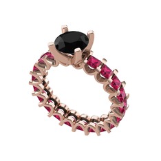 Divya Tamtur Yüzük - Siyah zirkon ve rodolit garnet 14 ayar rose altın yüzük #x0qeqh