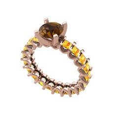 Divya Tamtur Yüzük - Dumanlı kuvars ve sitrin 925 ayar rose altın kaplama gümüş yüzük #xjne5a