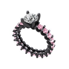 Divya Tamtur Yüzük - Beyaz zirkon ve pembe kuvars 925 ayar siyah rodyum kaplama gümüş yüzük #zs8xjq