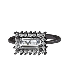 Swarovski ve beyaz zirkon 925 ayar siyah rodyum kaplama gümüş yüzük