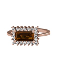 Dumanlı kuvars ve swarovski 18 ayar rose altın yüzük