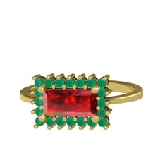Via Yüzük - Garnet ve kök zümrüt 18 ayar altın yüzük #115oraw