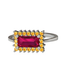 Rodolit garnet ve sitrin 18 ayar beyaz altın yüzük