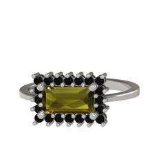 Peridot ve siyah zirkon 925 ayar gümüş yüzük