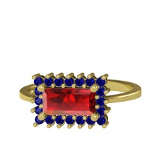 Garnet ve lab safir 14 ayar altın yüzük