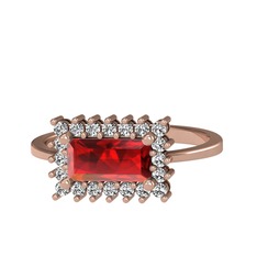 Garnet ve beyaz zirkon 925 ayar rose altın kaplama gümüş yüzük