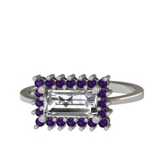 Swarovski ve ametist 18 ayar beyaz altın yüzük