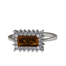 Via Yüzük - Dumanlı kuvars ve pırlanta 14 ayar beyaz altın yüzük (0.4 karat) #138ru4l