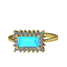Akuamarin ve pırlanta 18 ayar altın yüzük (0.4 karat)