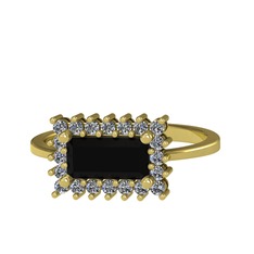 Siyah zirkon ve pırlanta 18 ayar altın yüzük (0.4 karat)