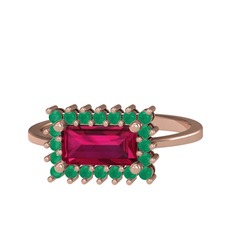 Via Yüzük - Rodolit garnet ve kök zümrüt 925 ayar rose altın kaplama gümüş yüzük #182syoo