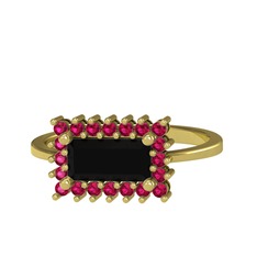 Via Yüzük - Siyah zirkon ve rodolit garnet 8 ayar altın yüzük #18drct