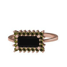 Siyah zirkon ve peridot 18 ayar rose altın yüzük