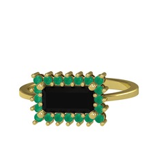 Via Yüzük - Siyah zirkon ve kök zümrüt 18 ayar altın yüzük #1917404