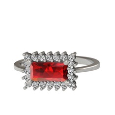 Garnet ve beyaz zirkon 18 ayar beyaz altın yüzük