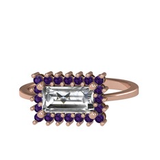 Via Yüzük - Swarovski ve ametist 925 ayar rose altın kaplama gümüş yüzük #1a4fxta
