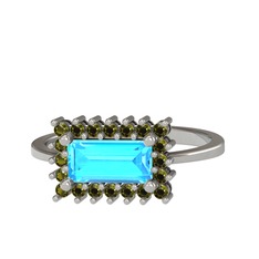 Akuamarin ve peridot 14 ayar beyaz altın yüzük