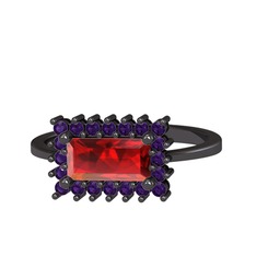Garnet ve ametist 925 ayar siyah rodyum kaplama gümüş yüzük