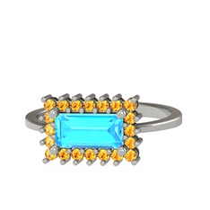 Via Yüzük - Akuamarin ve sitrin 14 ayar beyaz altın yüzük #1brkzuh