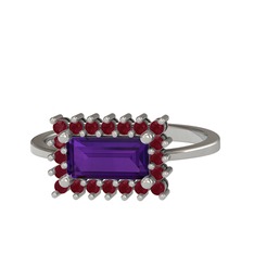 Via Yüzük - Ametist ve kök yakut 8 ayar beyaz altın yüzük #1byfcx5