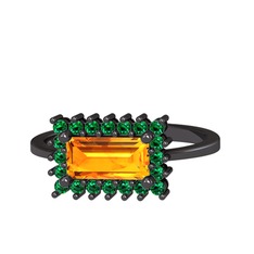 Via Yüzük - Sitrin ve yeşil kuvars 925 ayar siyah rodyum kaplama gümüş yüzük #1chucwo