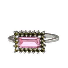 Pembe kuvars ve peridot 8 ayar beyaz altın yüzük