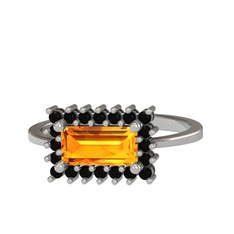 Via Yüzük - Sitrin ve siyah zirkon 18 ayar beyaz altın yüzük #1ddr5ux