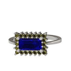 Via Yüzük - Lab safir ve peridot 14 ayar beyaz altın yüzük #1dhztcd