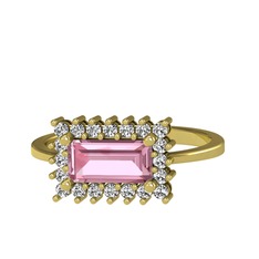 Pembe kuvars ve swarovski 925 ayar altın kaplama gümüş yüzük