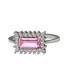 Pembe kuvars ve swarovski 8 ayar beyaz altın yüzük