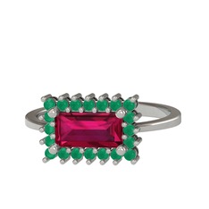 Via Yüzük - Rodolit garnet ve kök zümrüt 18 ayar beyaz altın yüzük #1ehdefv