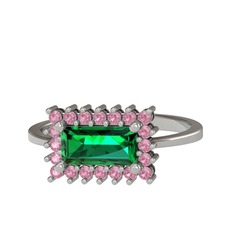 Via Yüzük - Yeşil kuvars ve pembe kuvars 8 ayar beyaz altın yüzük #1fbki3i