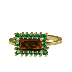 Via Yüzük - Dumanlı kuvars ve yeşil kuvars 18 ayar altın yüzük #1fktp71