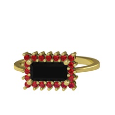 Siyah zirkon ve garnet 14 ayar altın yüzük